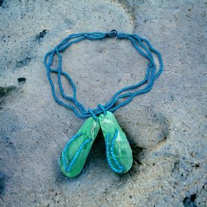 Flip Flop Necklace Seed Bead Sandal Shell Turquoise Beach Statement Jewelry Wear